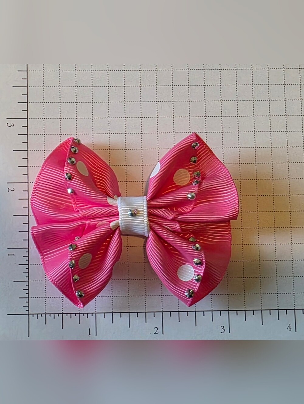 Pink Polka Dot Rhinestone Hair Bow